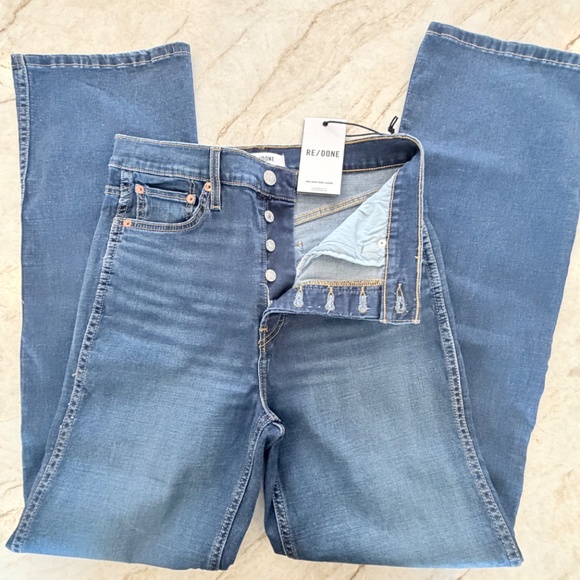 RE/DONE Jeans 90s High Rise Loose Straight Leg Button Fly Deep Faded Blue 27 NWT - Picture 4 of 10